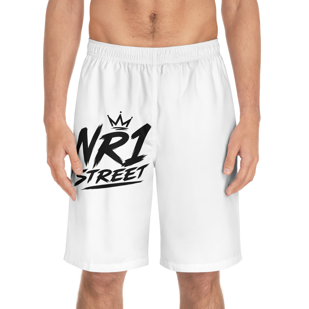 NR1 Street Men's Board Shorts — White Graphic Swim Trunks (Collection 2026) #2