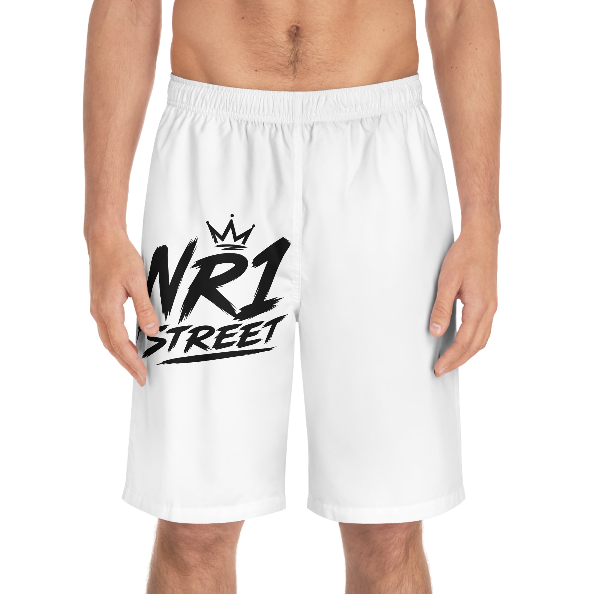 NR1 Street Men's Board Shorts — White Graphic Swim Trunks (Collection 2026) #2
